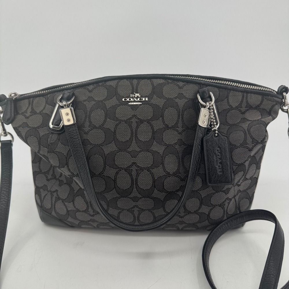 Coach Signature Jacquard Satchel Black Smoke Grey Crossbody Bag F27580